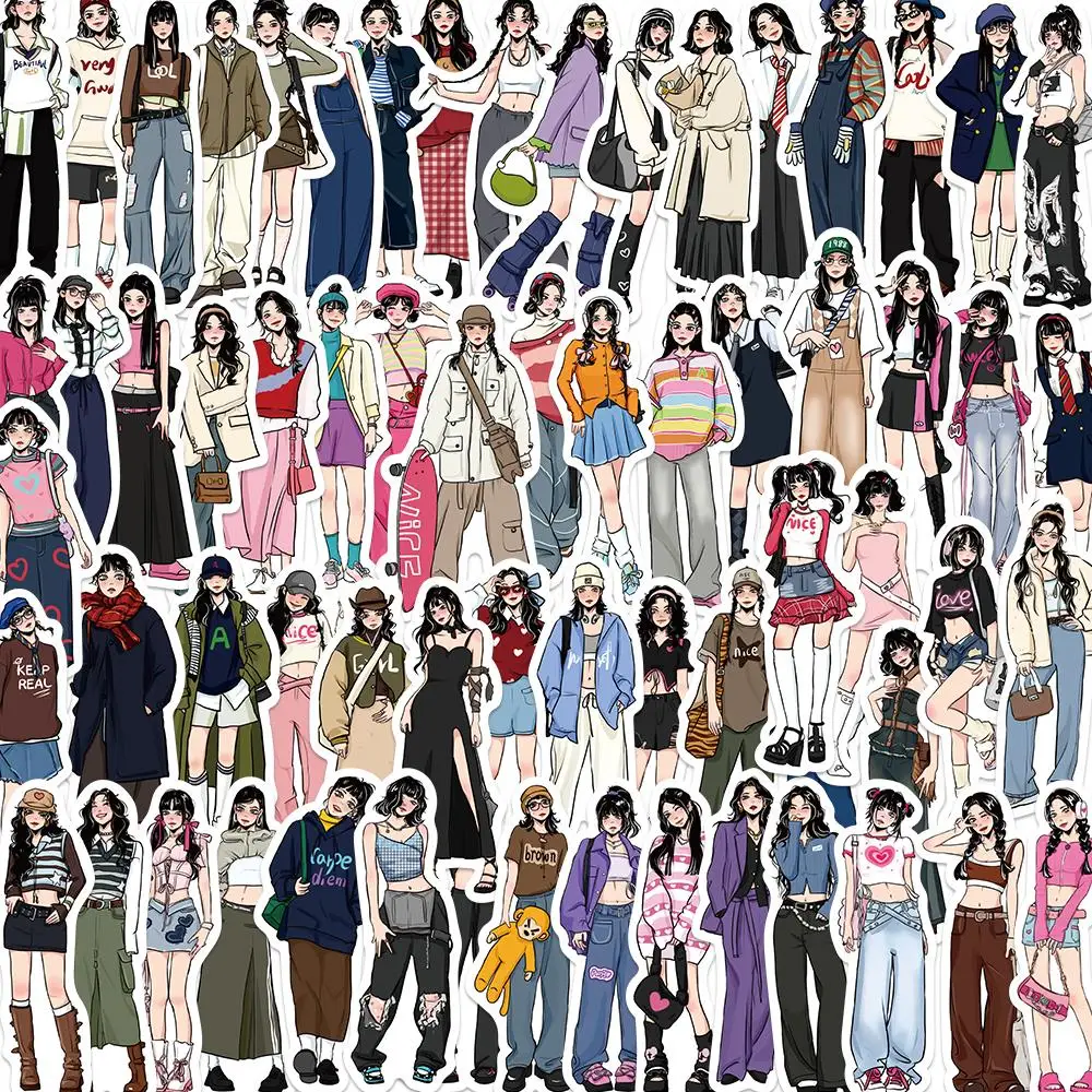 

65PCS Happy Modern Girl Graffiti Stickers Waterproof PVC Decorative Stationery Laptop Luggage Guitar DIY Gift Toy Decal Sticker