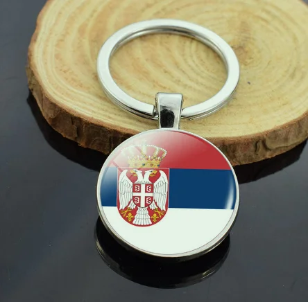 

Fashion Serbia Keychain 25x25mm Galss Beads Pendants DIY Women Men Car Key Chain Ring Holder Souvenir Gifts