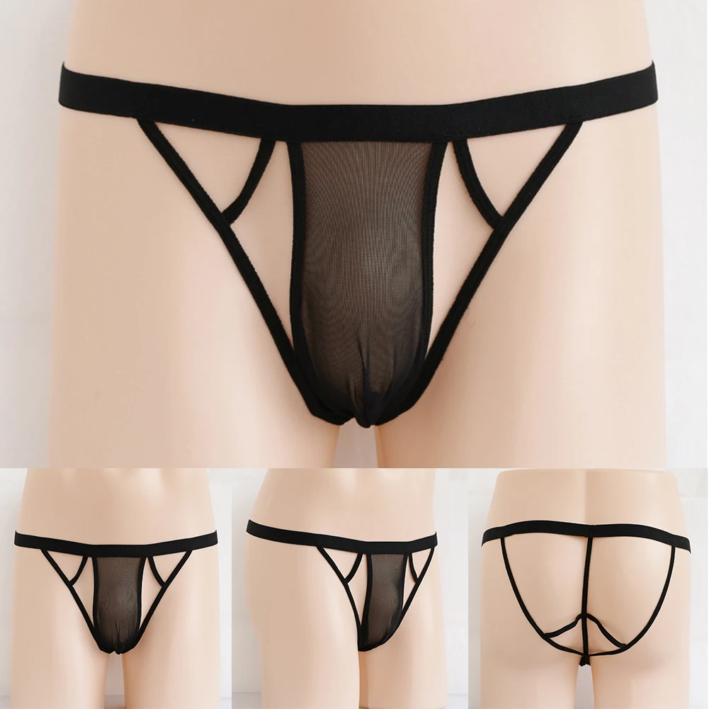 

Men Sexy Thong Briefs Bulge Pouch Underwear Ultra Thin Sheer Mesh Lingerie Gay Underpants Buttocks Hollow Cross Strap Panties