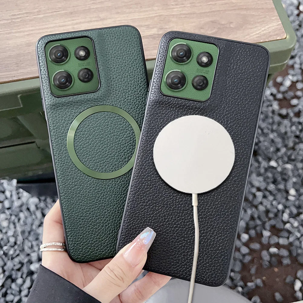 Magnetic Plain Lychee Leather Case with Camera Protection