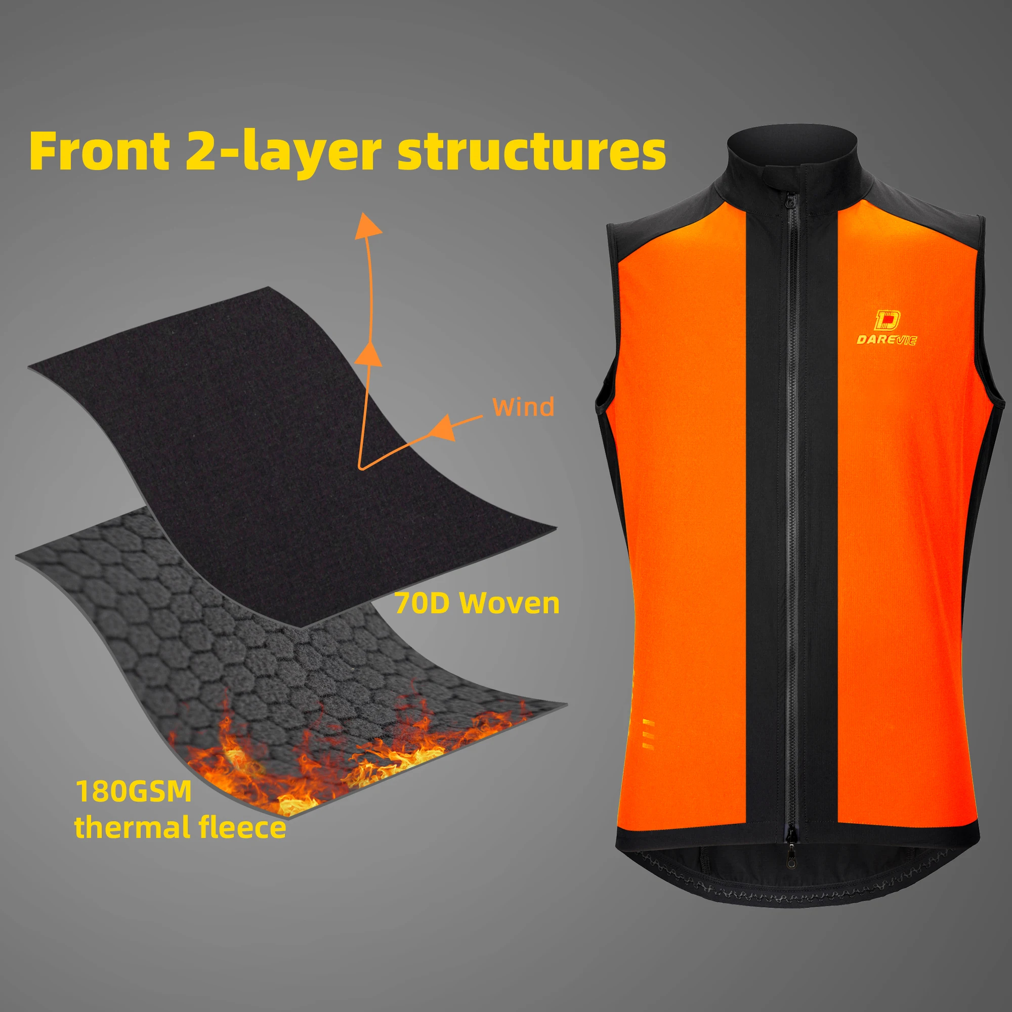 DAREVIE Cycling Vest Thermal Winter Windproof 2 Way Zippers Waterproof Cycling Windbreaker Back Zipper Pockets Men Women Rainbow 3