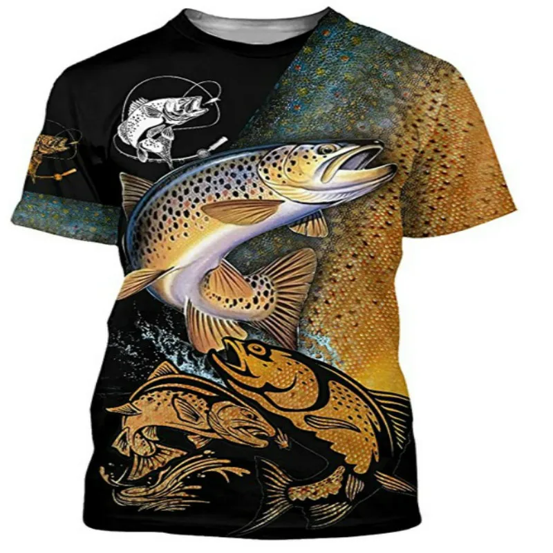 

New Oversized Harajuku Summer Fun 3D Fishing Print T Shirt Men Women O Neck Short Sleeve Shirts