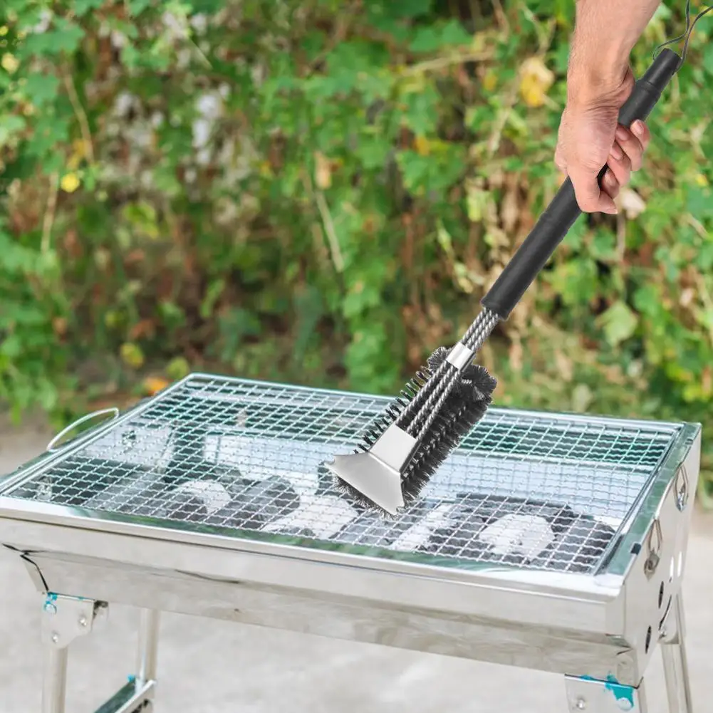 

Термостойкая зеркальная круглая щетка, эффективные нержавеющие инструменты для гриля, щетка 3 в 1 без щетины, скребок для гриля