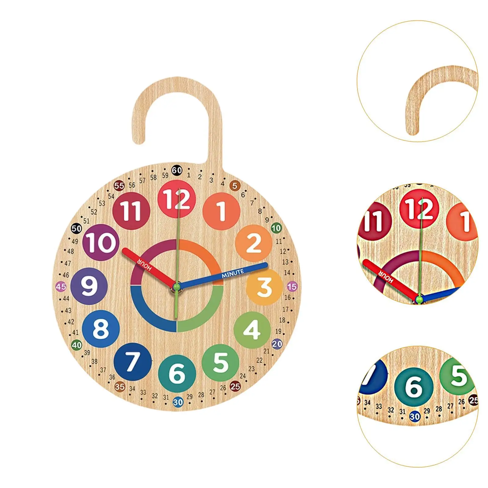 Teaching Time Clock Versatile Decor Hanging Wooden Unique Children Quiet Movement Easy to Read School Wood Clock for Kids