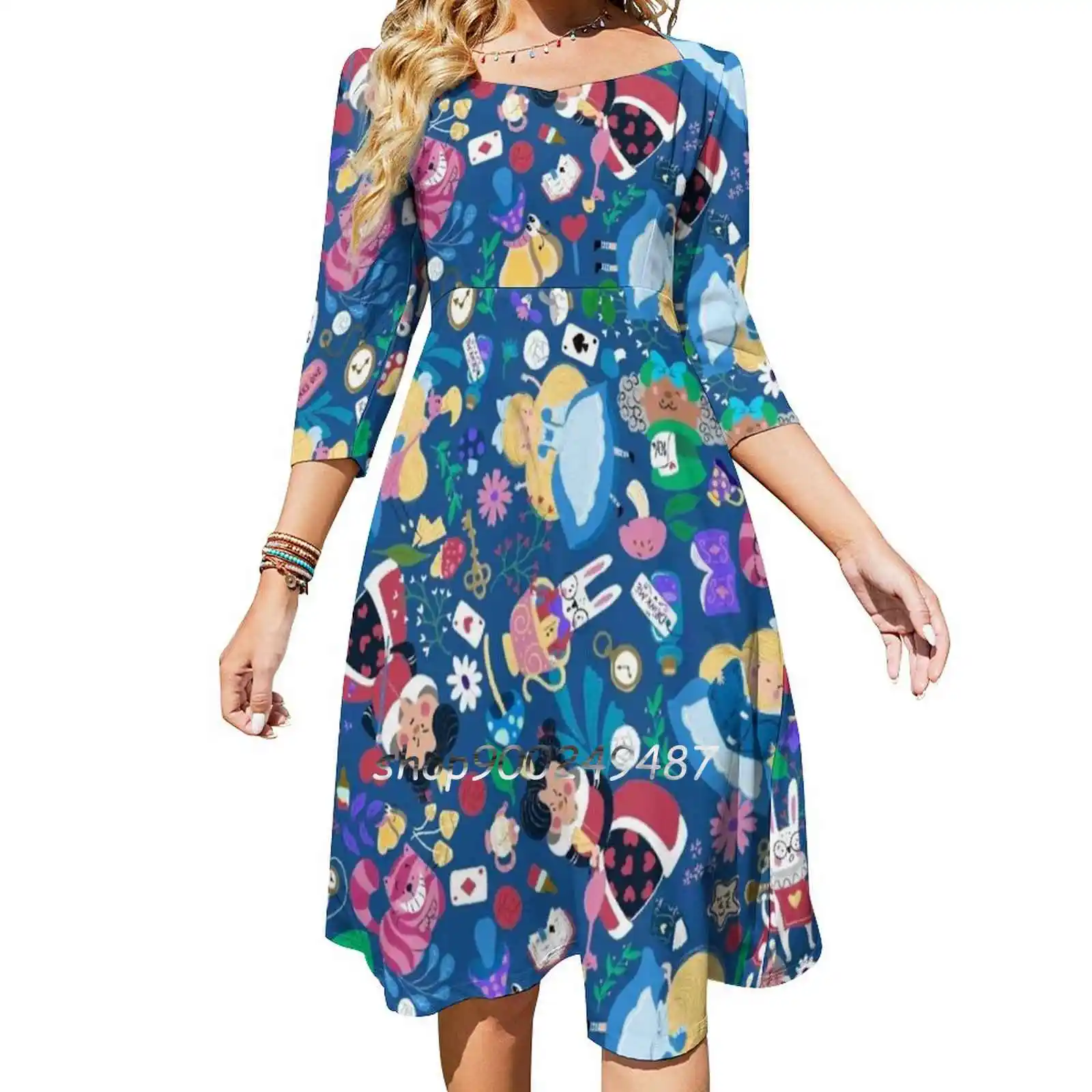 

Alice World Evening Party Dresses Midi Sexy Dress Female Sweet One Piece Dress Korean Alice Blue Cute Tea Party Alice In
