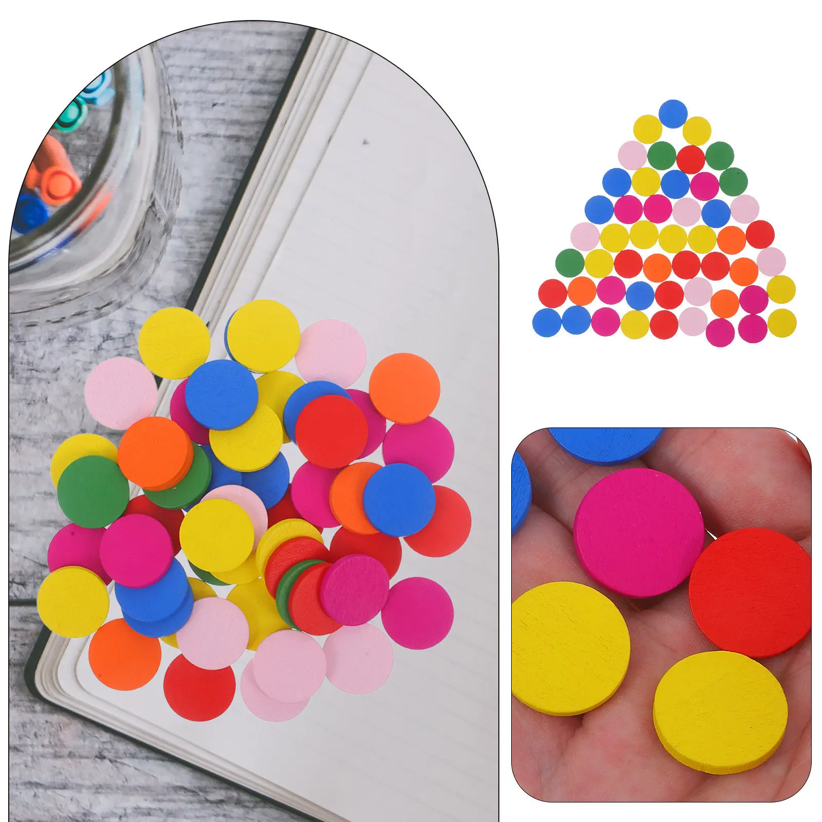 50Pcs 수학 교육 보조 도구 라운드 우드 디스크 어린이를위한 다채로운 DIY 학습 도구 학생 교실 사용 우드 피스 라운드