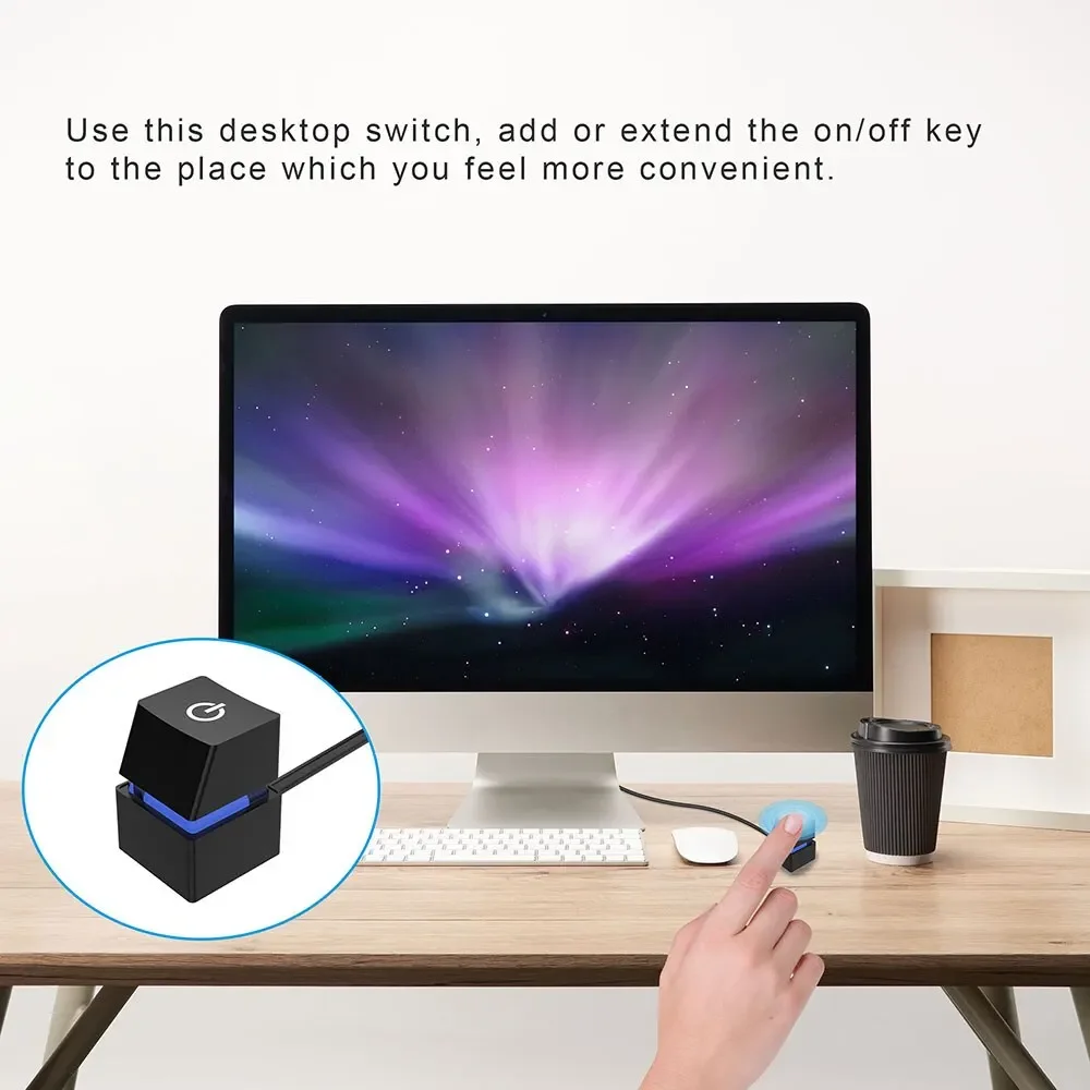 Computer Desktop Switch Colorful LED PC Motherboard External Start Power On/Off Button Extension Cable For Home Office Bar
