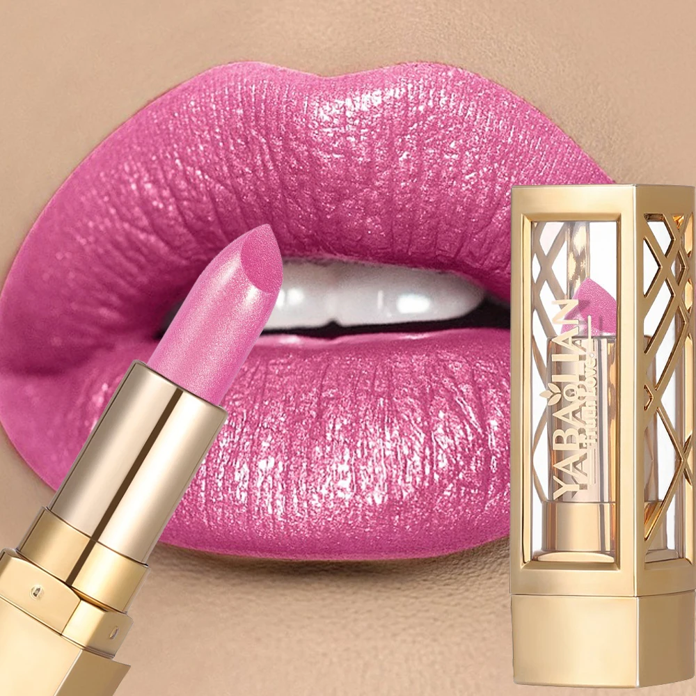 Hollow Carved Lipstick Pearlescent Glitter Velvet Shiny Red Brown Waterproof Lasting Nude Pink Luxurious Sparkling Lip Gloss
