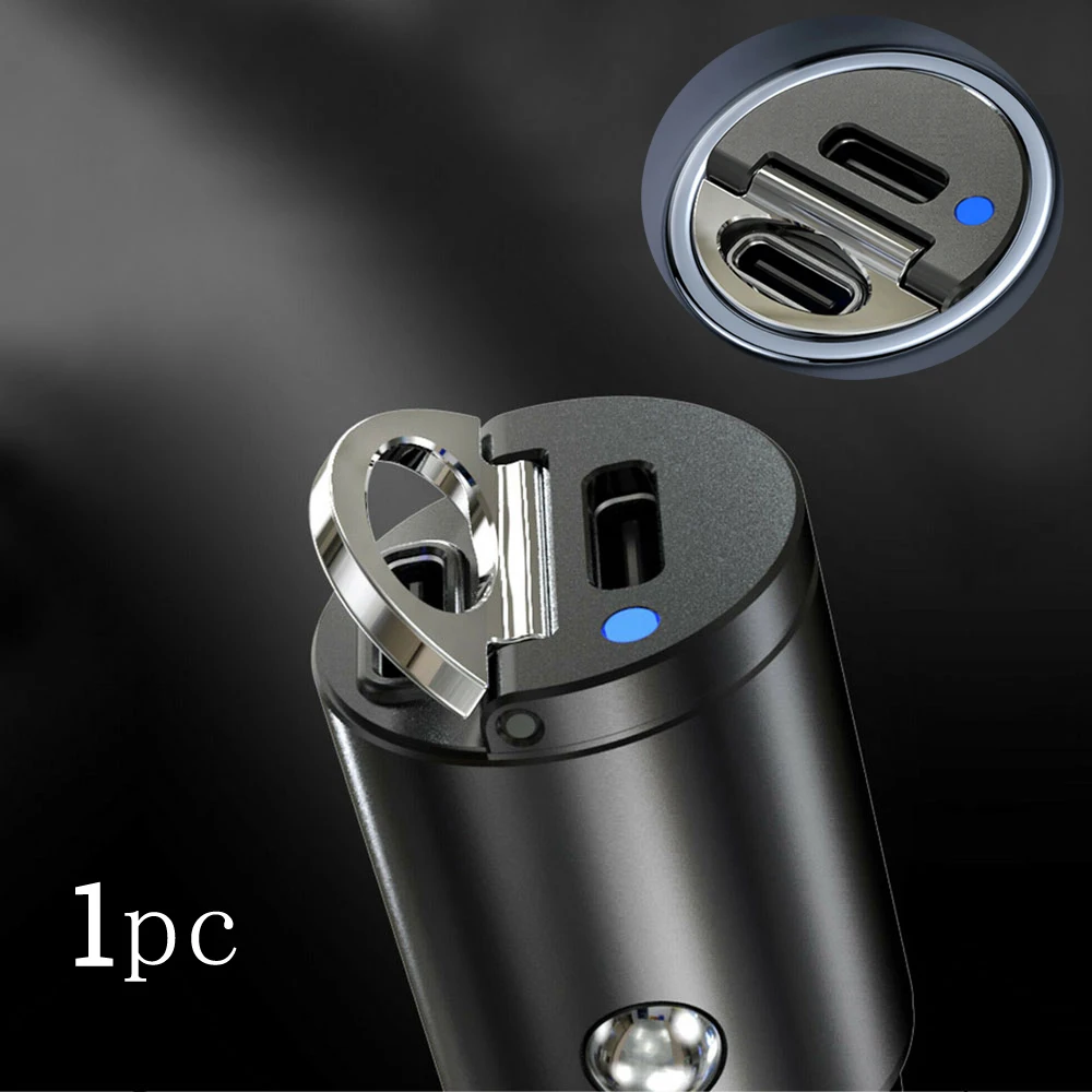 

1pc Auto Interior Accessories Car Double Hole Quick Charger Car USB Type-C PD 30W Fast Charger Car Pull Ring Quick Charger