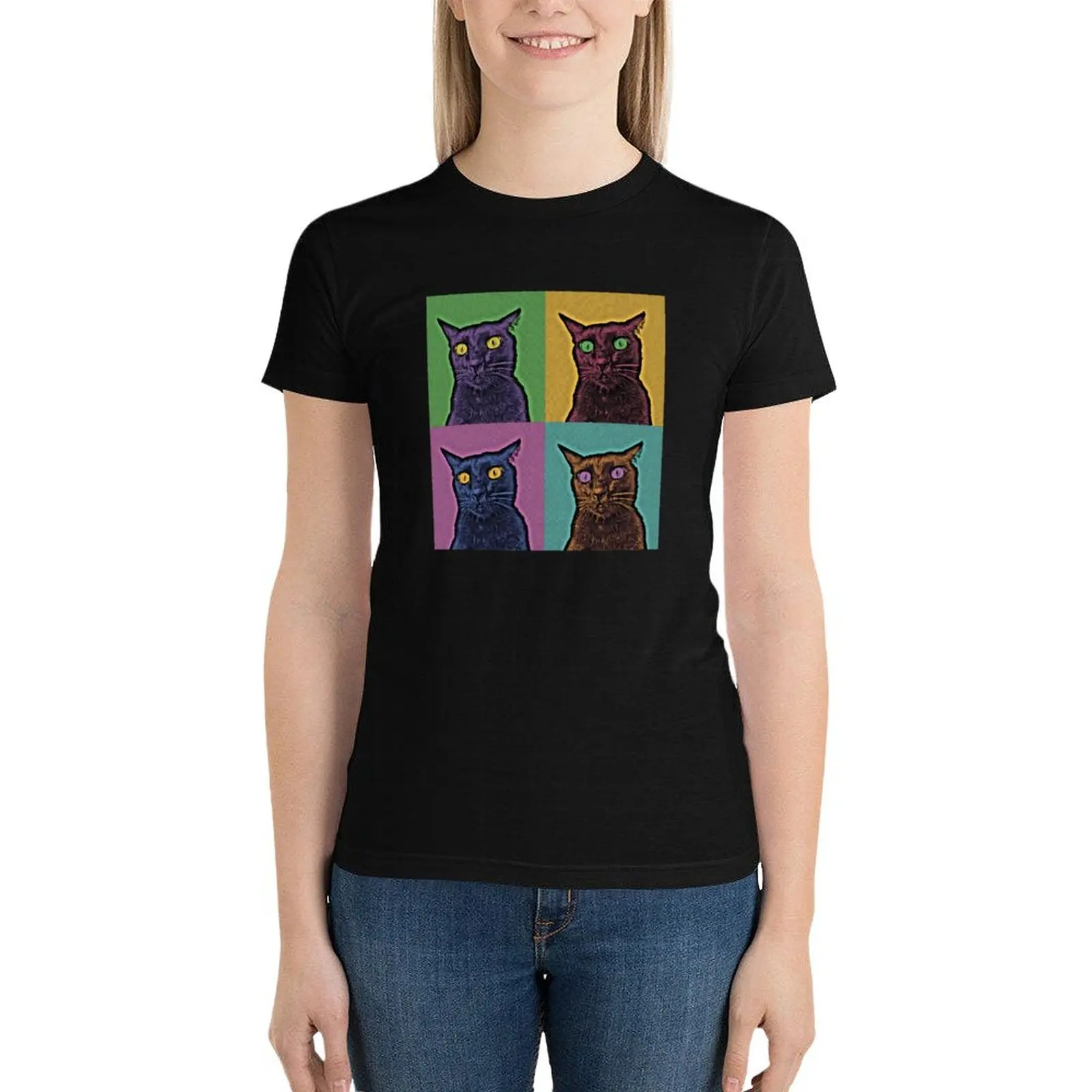 

Andy Warhol Cat T-Shirt funny cute tops t-shirts for Women loose fit
