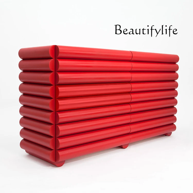 

Modern Minimalist Chinese Red Complete Nordic Bedroom Storage Chest of Drawer Chest of Six Drawers Three-Bucket Cabinet
