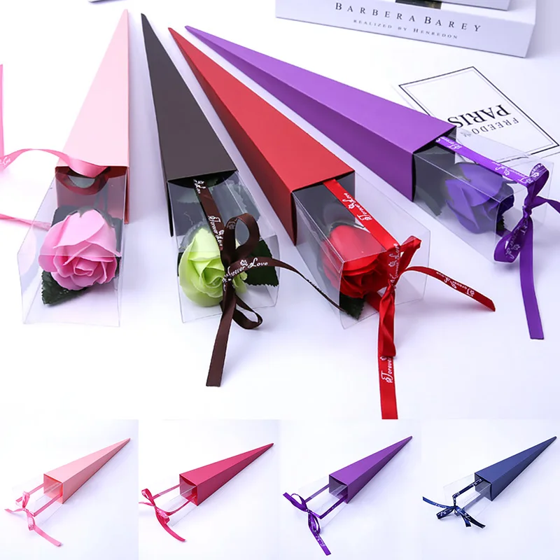 SingleBouquetPackingBoxTriangularFoldableRoseFlowerBoxGifts