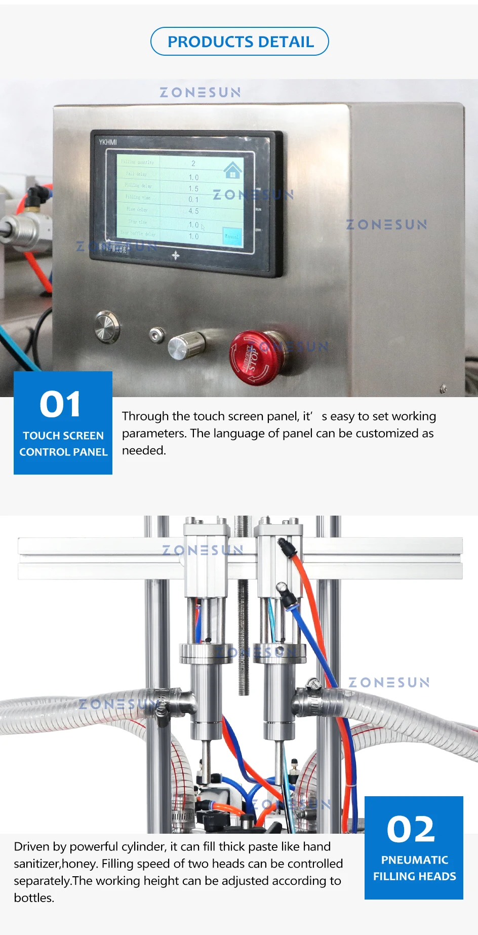 ZONESUN ZS-DTYT2 Automatic Pneumatic Honey Paste Filling Machine with Conveyer Belt