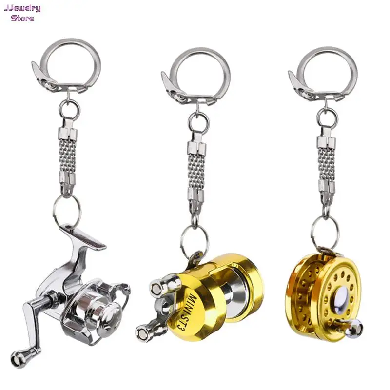 

1Pc Alloy Fishing Reel Drum Pendant Keychain Key Ring Mini Miniature Sea Fishing Spinning Wheel Outdoor Small Fishing Tackle