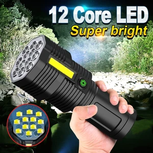 High Power LED Flashlight Camping Flashlight with 12 Lamp Beads and COB Side Light Rechargeable Portable Lantern 4 Lighting Mode