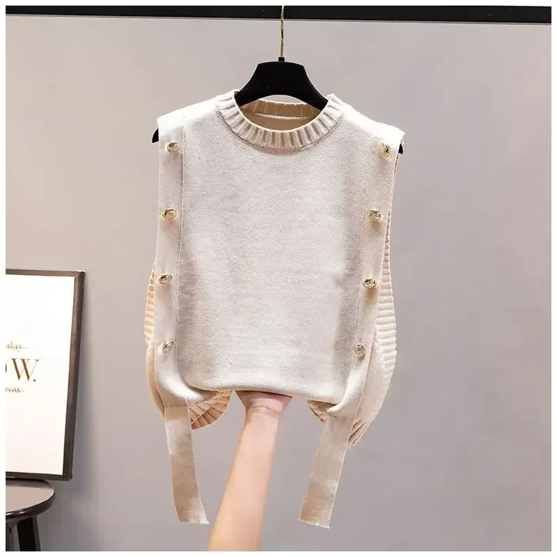 Women's waistcoat spring and autumn outer wear pullover sweater fashion casual new ladies sleeveless round neck knitted top