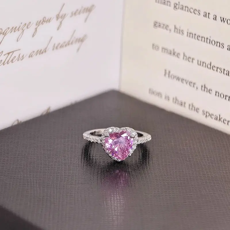 2024 Heart Shape Pink Silver Color Cute Fashion Promise Ring