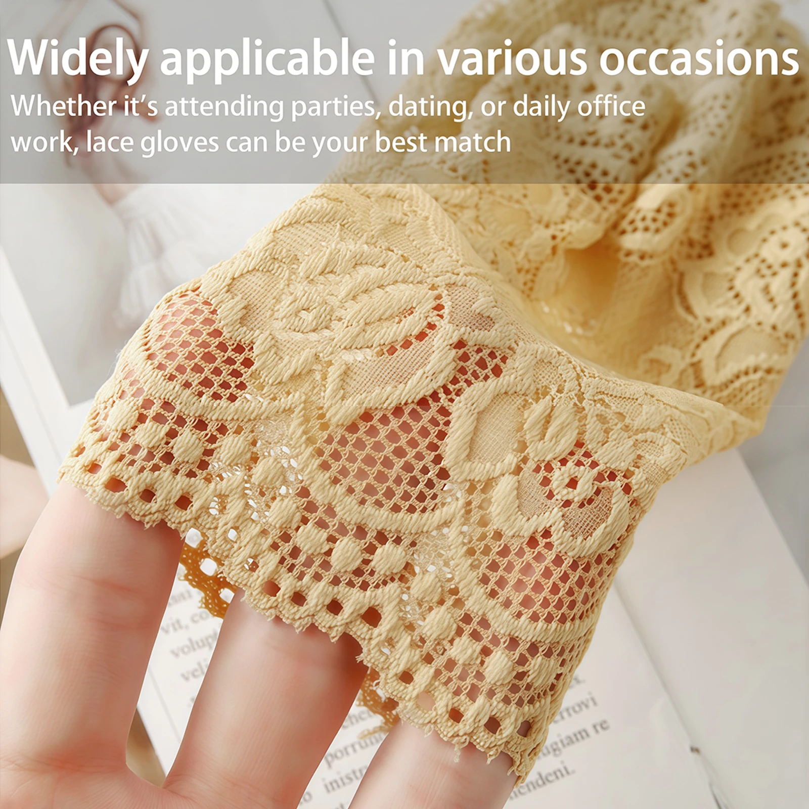 여성용 자외선 차단 운전 장갑, 레이스 디자인, 가벼운 여름 스타일, 반손가락 장갑, 오픈 핑거 댄스 및 포멀