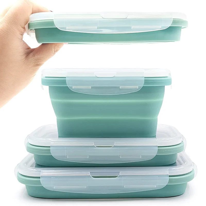접이식 실리콘 식품 용기, 휴대용 도시락 상자, 마이크로 웨어, 가정 주방, 야외 식품 보관 용기 상자, 3 개 