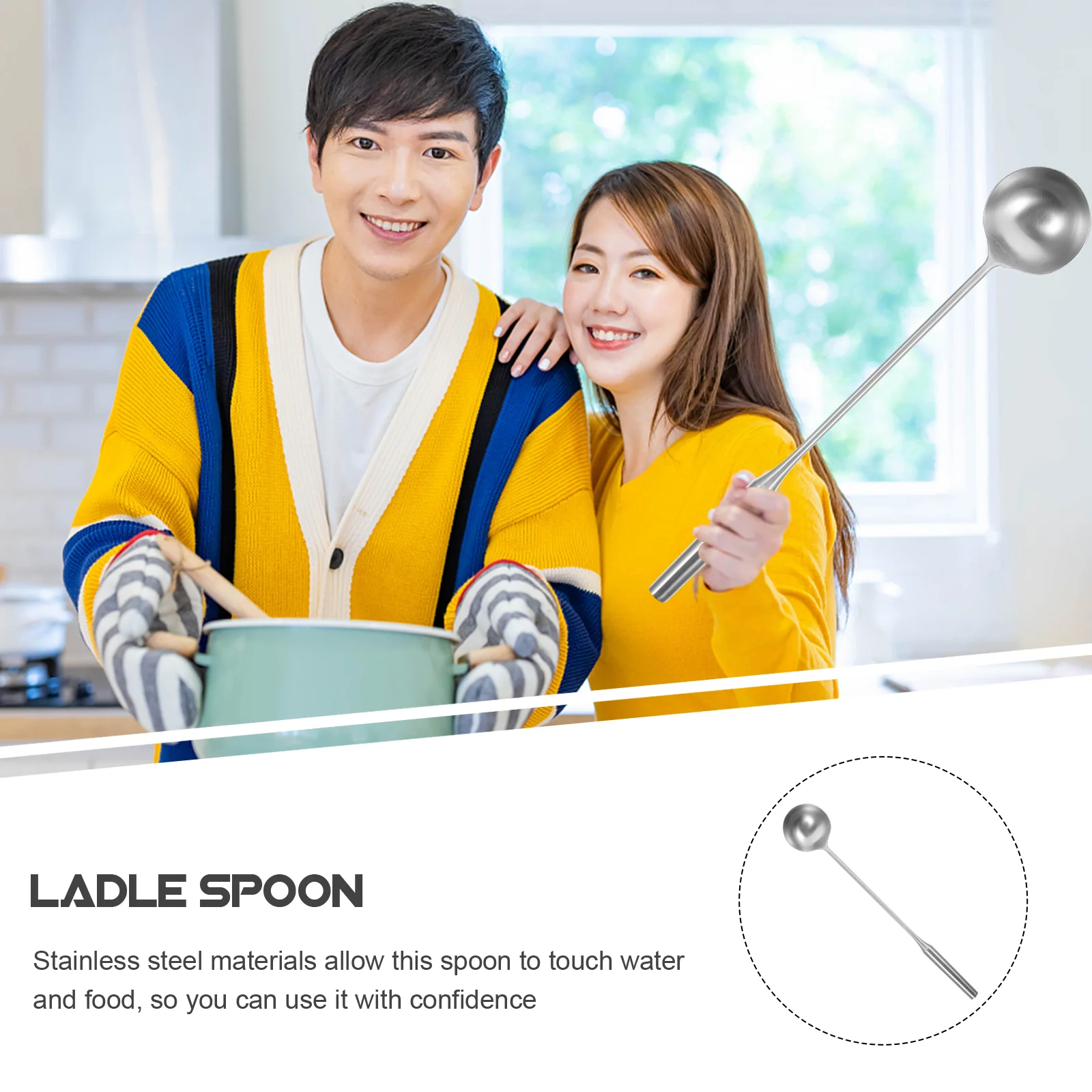 Water Scoop Handle Soup Ladle Chef Spoon Stainless Steel Utensils Serving Trowel Kitchen