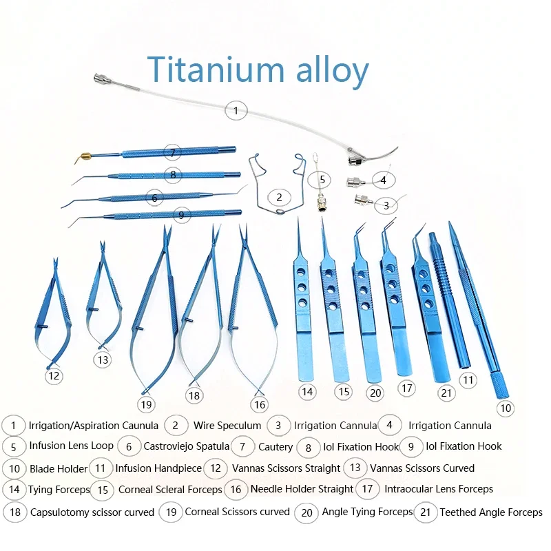 21PCS Titanium Alloy/Stainless steel Eye Ophthalmic Set Instrument Eye Micro Tweezers Scissors Needle Holder Set Surgical Tools ophthalmic tool surgical instruments