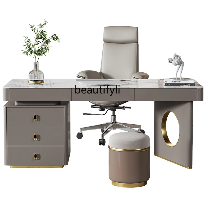 Italian Light Luxury Stone Plate Desk Skin Paint Nordic Study Computer Desk Modern Minimalist Advanced Home Desk аэрозольная краска molotow premium belton 400 мл 213 stone grey light