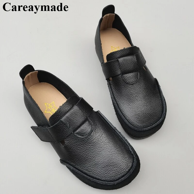 Care-made- 가죽 순수 수제 남성 캐주얼 신발, 야외 부드러운 통기성 레이어 소 가죽 레트로 오리지널 여성 플랫