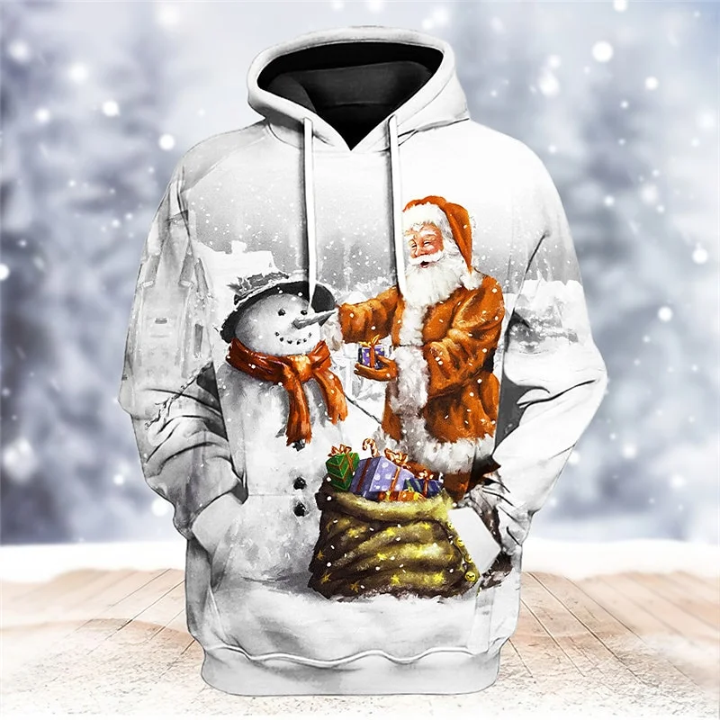 thumbnail image 1 of Sudadera con capucha de Papá Noel divertida con estampado 3D para hombre, sudadera informal de manga larga con patrón de alce navideño, sudadera holgada unisex, 1 of 5