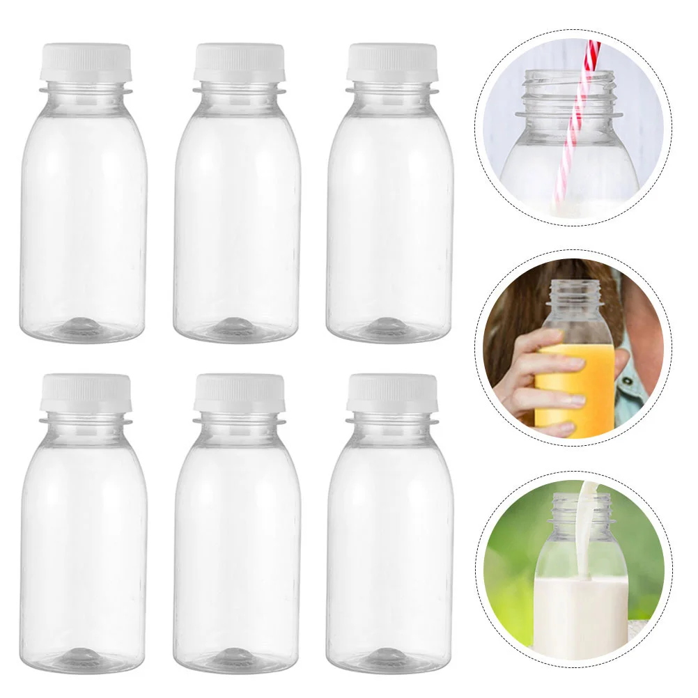 

6Pcs Clear Milk Bottle Pet Juice Shot Bottles Refrigerator Household Outdoor Breakfast Lunch Water Dispensers Honey Sauce Butter