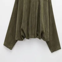 2025 Women Faux Suede Collared Jacket with Shoulder Straps Loose Fit Stylish Olive Green for Sale on - Image 5