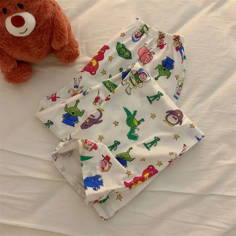 Fleece Pajama Pants Disney Cartoon Toy Story Women Long Sleeve Kawaii Print Soft Loose Winnie The Pooh