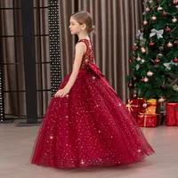 Robe de princesse longue et scintillante pour fille – Jupe complète en tulle avec corsage et nœud en paillettes, robe de demoiselle d'honneur élégante et de récital pour les anniversaires 3