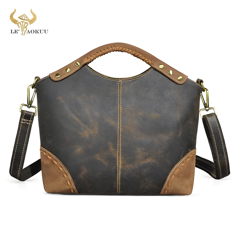 

Crazy Horse LEATHER Brand High Quality Luxury Ladies Casual Design handbag Shoulder bag Women female ol elegant Tote bag 6640
