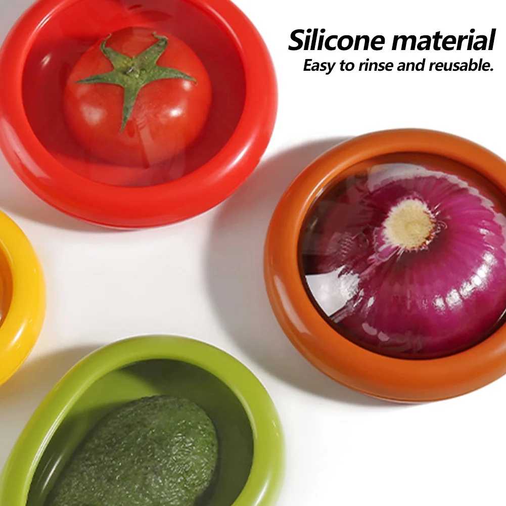 4PCS/Set Creative Fruit Crisper Silicone Film Sealed Mini Refrigerator Storage Box Vegetable Avocado Lemon Kitchen Storage Box 6