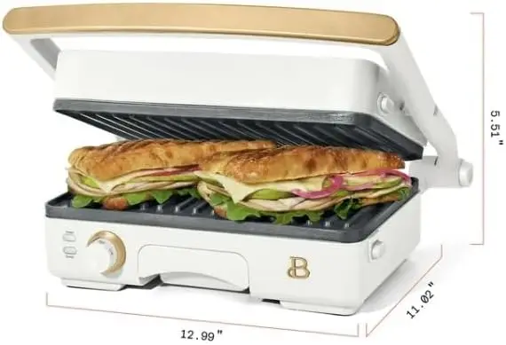 2-in-1 Press & Grill – 1200 Watt, Adjustable Temperature, Non-Stick Plates, Indoor Grill, 10.25” x 7” Cooking S 4