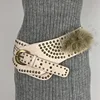 Women's Furry Trendy Belt Pu Leather Metal Buckle Belt Punk Style Brown Wide Belt Hot Girl Nightclub Shopping Decorative Belt