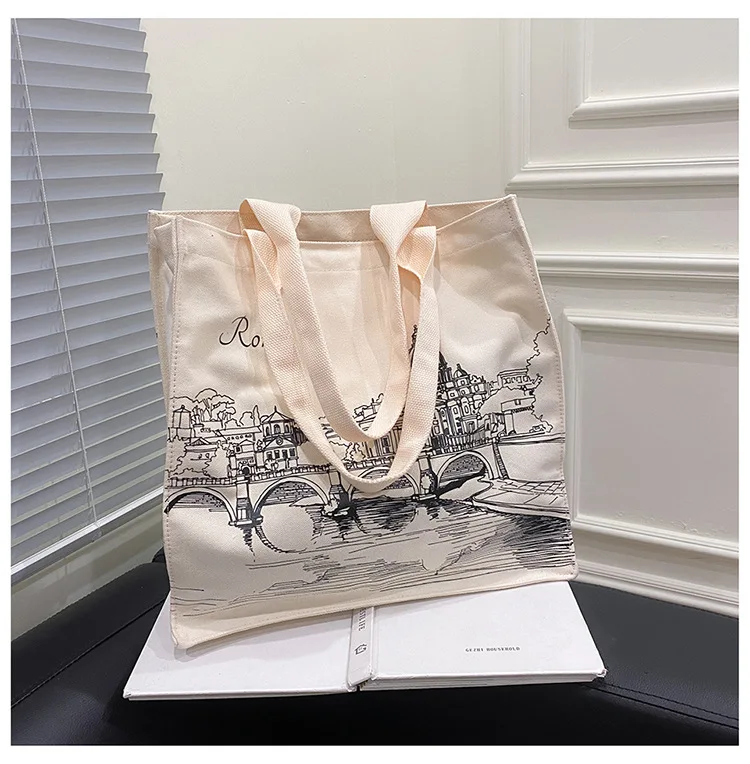 Women Canvas Shoulder Bag Rome Italy Print Shopping Bags Students Books Bags Female Cloth Handbags Thick Cotton Tote For Shopper