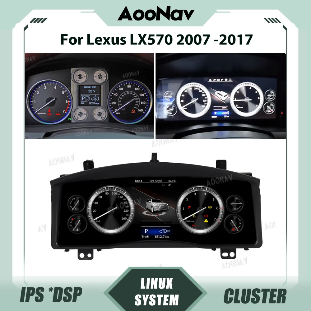 

Digital Cluster Dashboard For Lexus LX570 2007 2008 2009 2010 2011-2017 Virtual Cockpit Speedometer Instrument LCD Stereo Screen