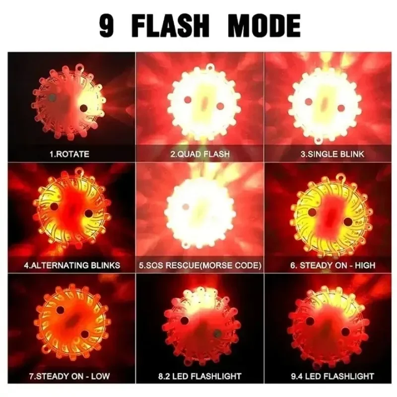 Rechargeable LED Road Flares Flashing Emergency Warning Light Waterproof Roadside Traffic Safety Disc Magnetic Base Strobe Light led light emergency light car strobe light