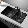 Thickened Kitchen Accessories Nano Handmade Kitchen Sinks Stainless Steel Black Double-slot Home Washbasin With N 3
