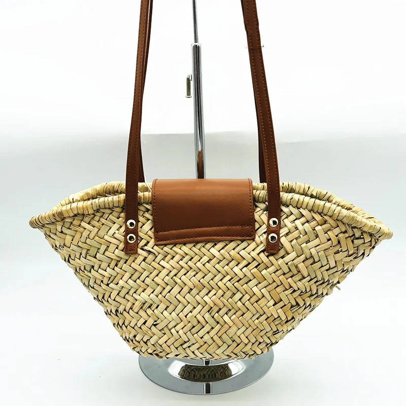 Straw Woven Handbags For Women Handmade Travel Seaside Beach Bag Summer New Handle Bucket Bag Shopping Tote Bag Basket Bolsa
