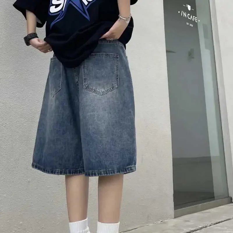 여성용 하이 스트리트 레트로 청바지 반바지, 헐렁한 와이드 레그 데님, 하프 팬츠, 패션 스트리트웨어, Y2k 의류, 오버사이즈, 여름 신상