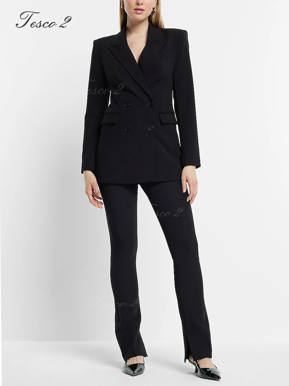 Tesco 2 Women's Suits Peak Lepal Slim Fit Suit For Women for Office Lady Business Formal Suit for Spring Autumn