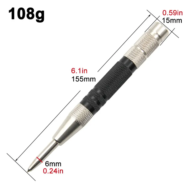 Center Punch Tool 155mm Woodworking Automatic Spring Locator Glass Striker Broken Window Silver Black Automatic Sample