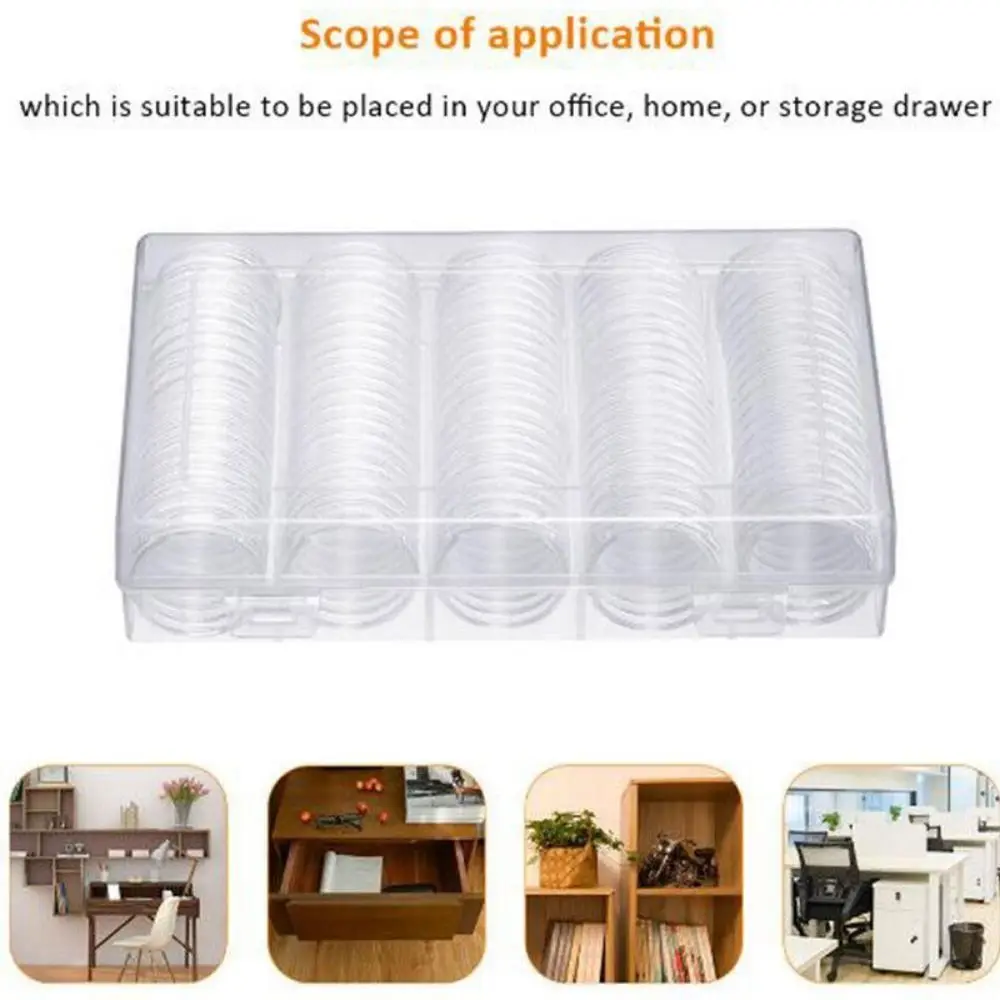 100Pcs 33mm Coin Cases Holder for Coin Collecting Storage
