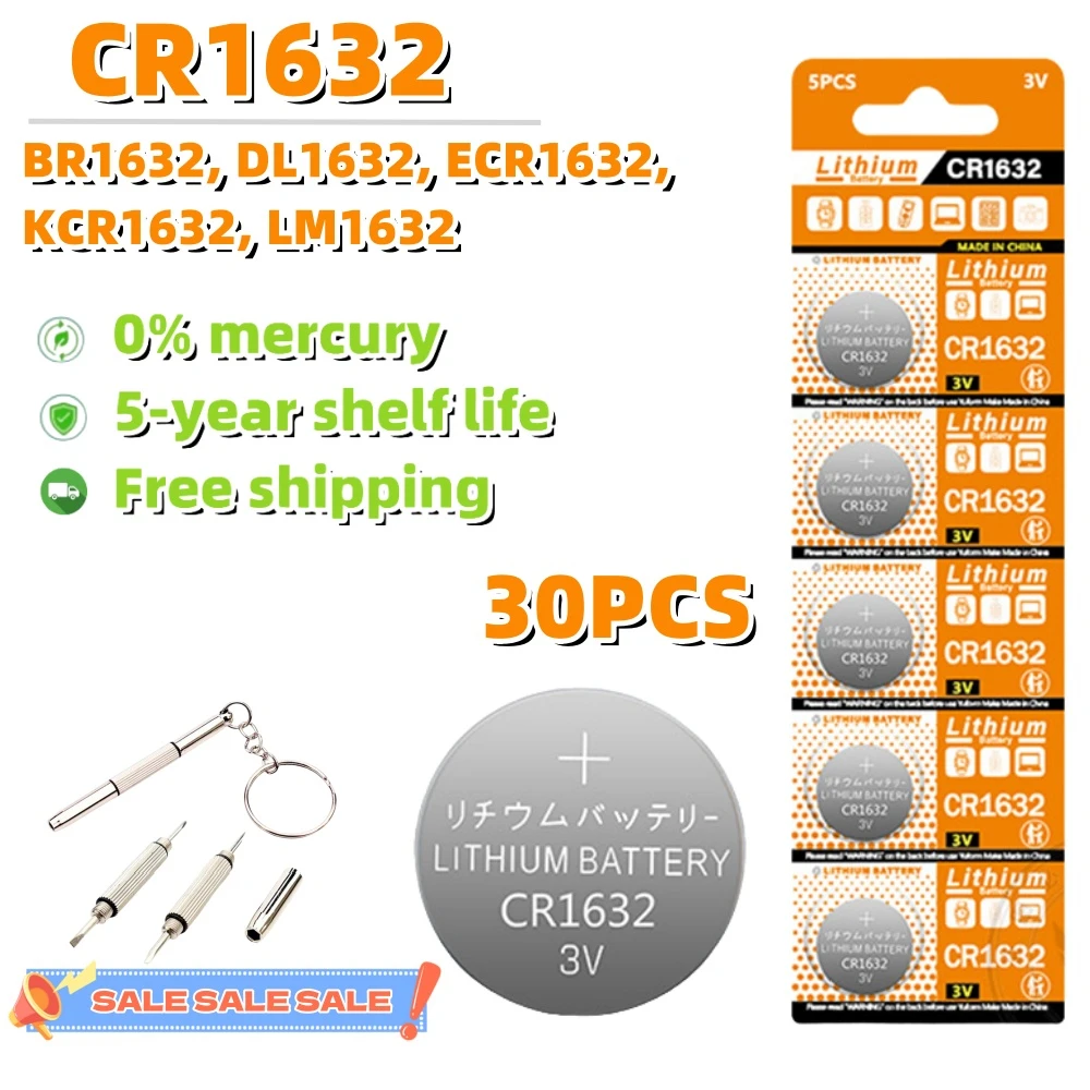 

30pcs 3V CR1632 Button Batteries DL1632 BR1632 LM1632 ECR1632 Cell Coin Lithium Battery For Watch Electronic Toy Calculators