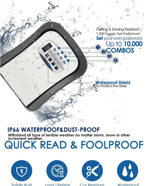 Multi-functional Wall Mounted Waterproof 4 Digits Passwords 3-5 Keys Storage Box Home Safe Box Easy to Fix 3