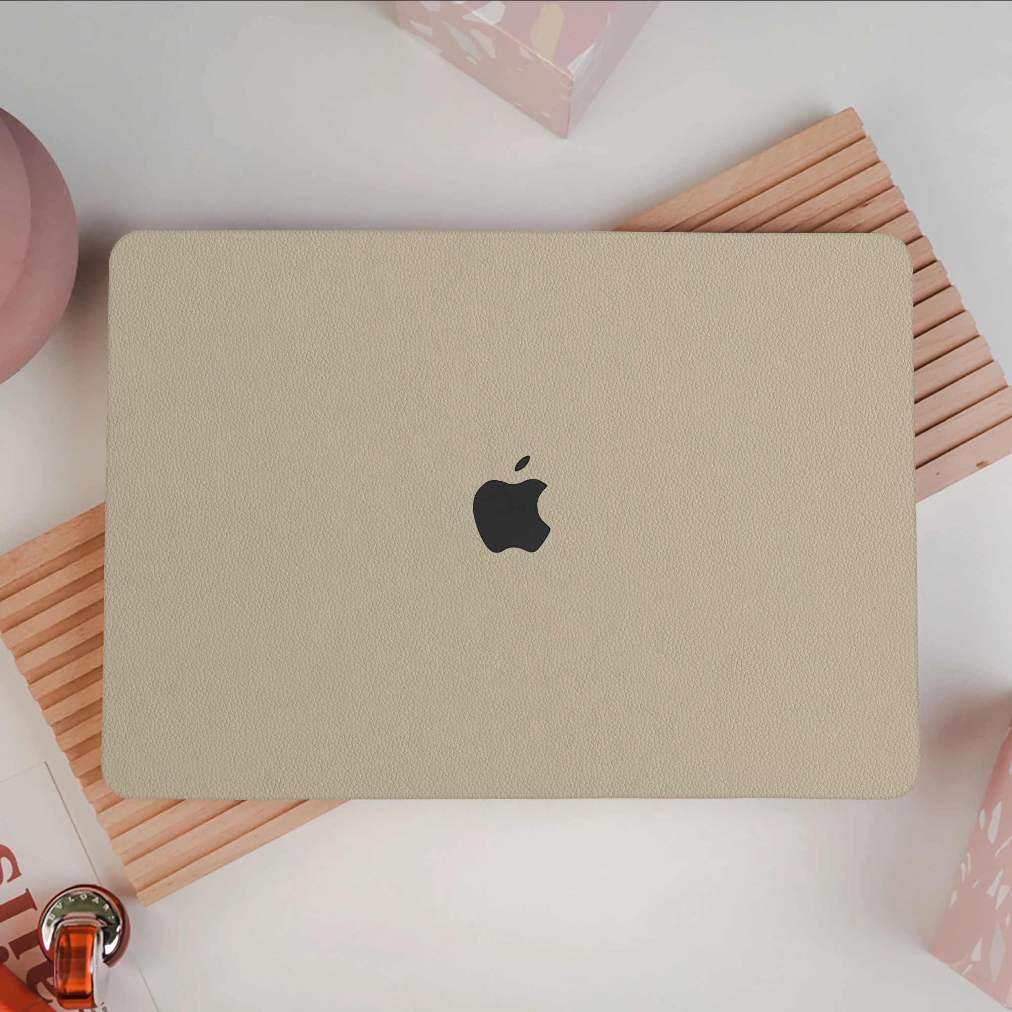 Capa de couro requintado oco macbook, bege