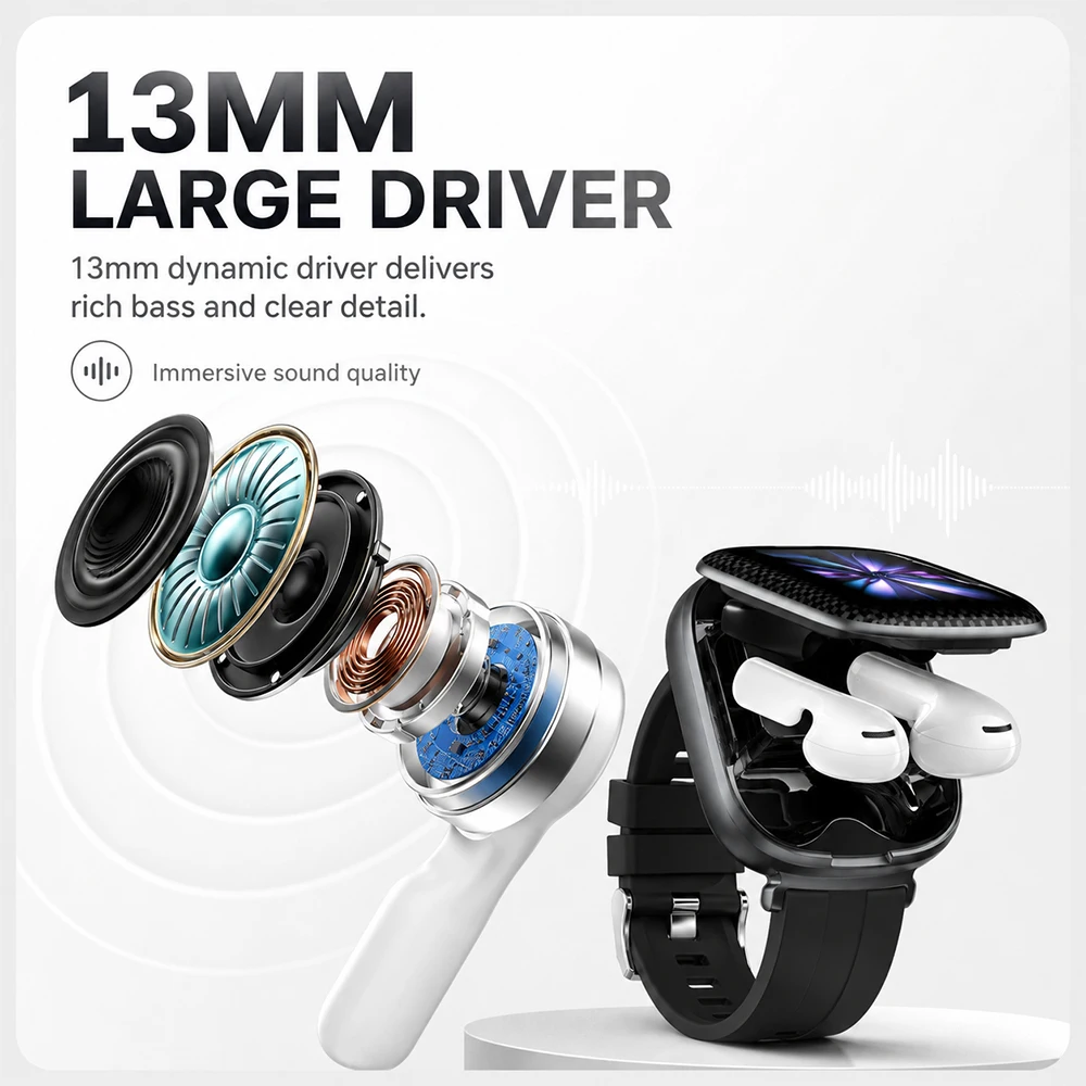 New Smartwatch with Built In Earbuds 1.88 Inch TFT Curved Display Bluetooth 6.0 All in One Wearable for Music and Everyday Use