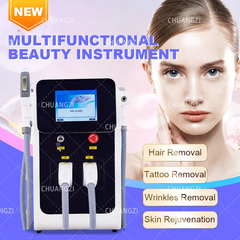 

3 in 1 OPT IPL epilation Machine E-light Q Switch Nd Yag Tattoo Removal Skin Rejuvenation Wrinkle Pigment Hair Remove Equipment